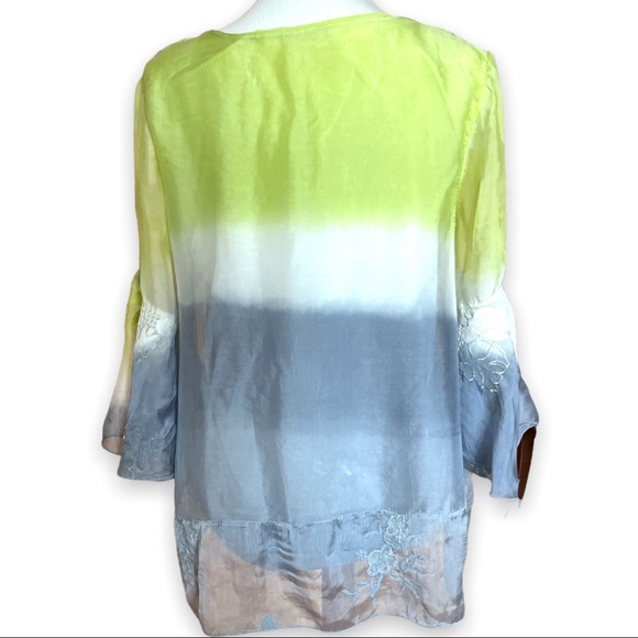 MODA SETA green blue white fully lined silky top Sz M - Picture 3 of 9